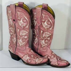 Corral Womens Western Cowgirl Boots US 7.5 Pink Embroidered Floral Wedding RARE
